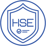 A blue and white line art logo depicting a shield with the acronym "hse" centered inside, surrounded by a hexagonal border.