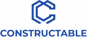 A blue geometric letter "C" logo above the word "CONSTRUCTABLE" in bold blue uppercase letters on a light background.