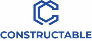 A blue geometric letter "C" logo above the word "CONSTRUCTABLE" in bold blue uppercase letters on a light background.