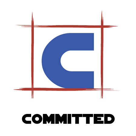 Logo featuring a large blue "c" inside a square frame, with red vertical lines extending above and below the frame, above the word "core values" in black capital letters.