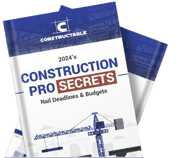 An image of a magazine titled "2024's design build secrets," featuring a cover with construction cranes and a subheading, "nail deadlines & budgets.